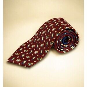 Men’s Vintage Tommy Hilfiger Neck Tie Red Paisley 100% Imported Silk Made In USA